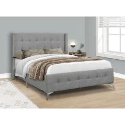 Monarch Queen Linen Bed with Headboard (60") - Grey Outlet