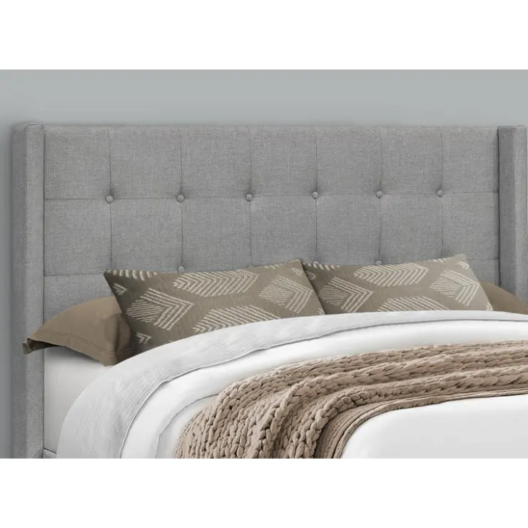 Monarch Queen Linen Bed with Headboard (60") - Grey Outlet