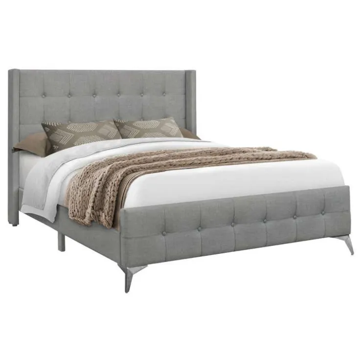 Monarch Queen Linen Bed with Headboard (60") - Grey Outlet