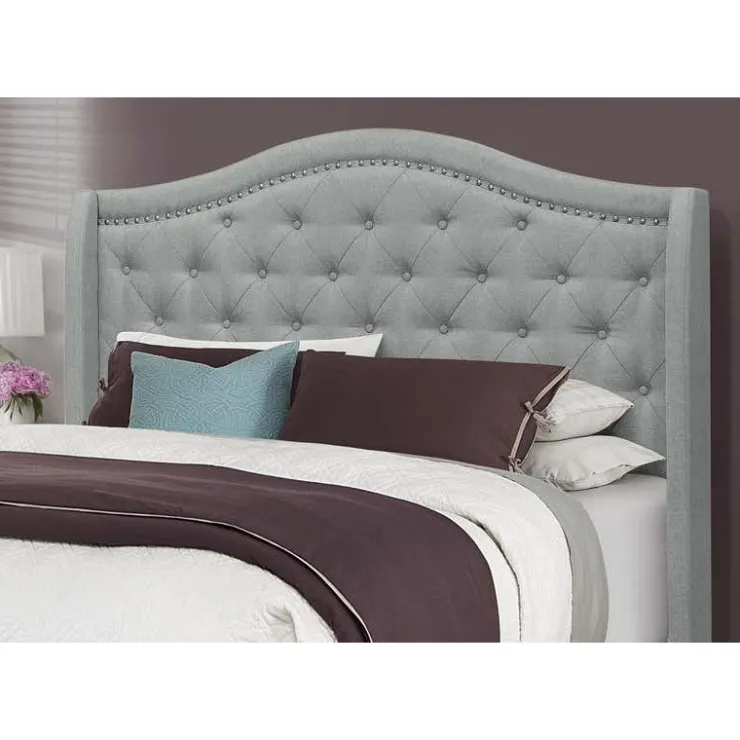Monarch Queen Linen Bed with Headboard (60") - Grey Sale