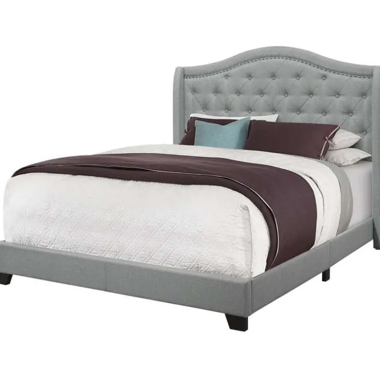 Monarch Queen Linen Bed with Headboard (60") - Grey Sale