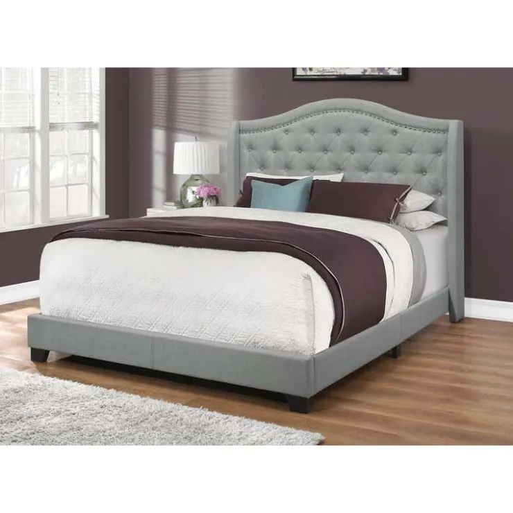 Monarch Queen Linen Bed with Headboard (60") - Grey Sale