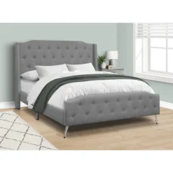Monarch Queen Linen Bed with Headboard (60") - Grey Online