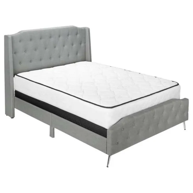 Monarch Queen Linen Bed with Headboard (60") - Grey Online