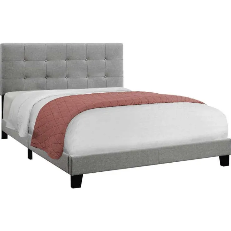 Monarch Queen Linen Bed with Headboard (60") - GREY Sale