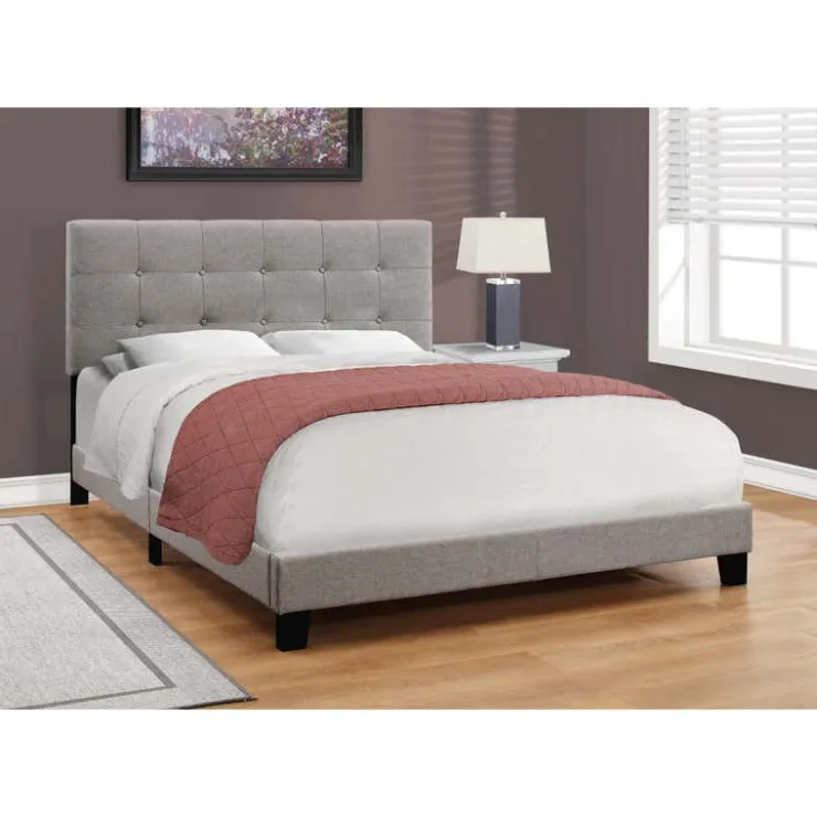 Monarch Queen Linen Bed with Headboard (60") - GREY Sale