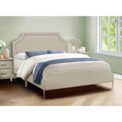 Monarch Queen Linen Bed with Headboard (60") - Beige Outlet