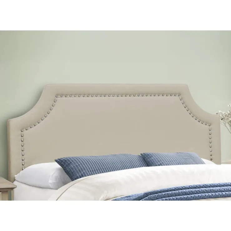 Monarch Queen Linen Bed with Headboard (60") - Beige Outlet