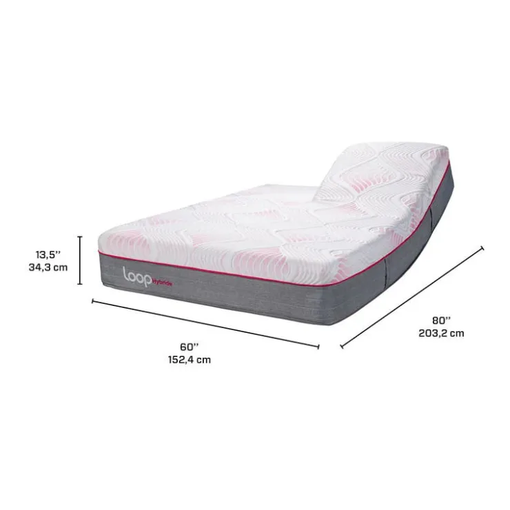LOOP Queen Medium-Firm Split-Head Hybrid Mattress-in-a-Box - 60" Pink & white Hot