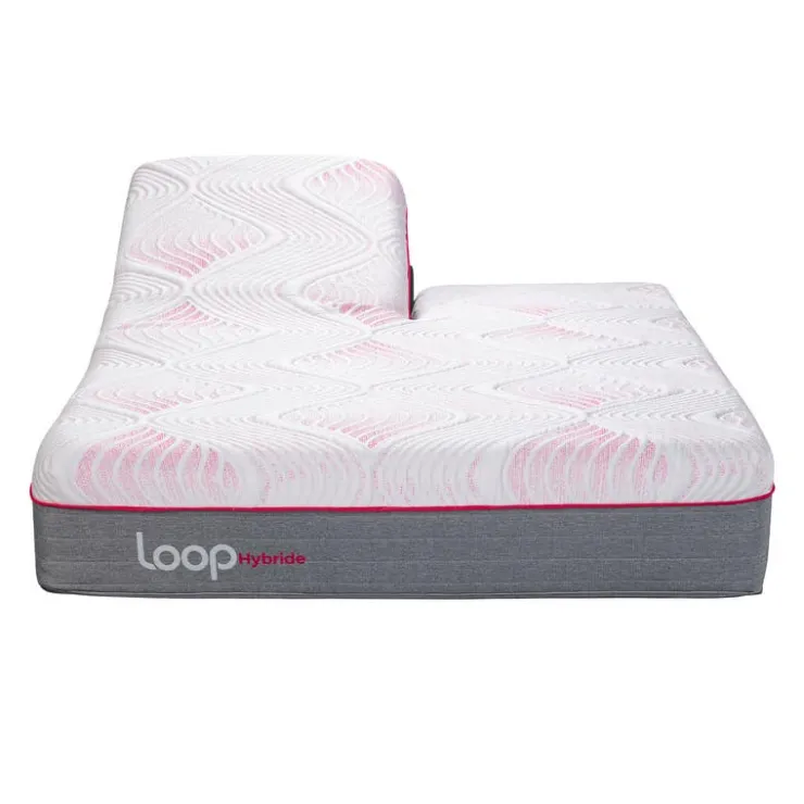 LOOP Queen Medium-Firm Split-Head Hybrid Mattress-in-a-Box - 60" Pink & white Hot
