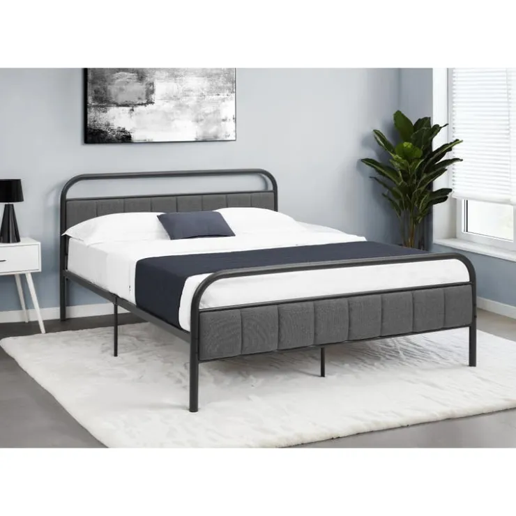 Monarch Queen Metal Bed with Headboard (60") - Black Best