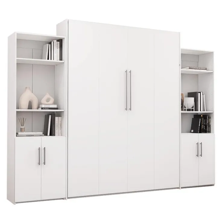 Queen Murphy Bed and Storage Units - White Hot