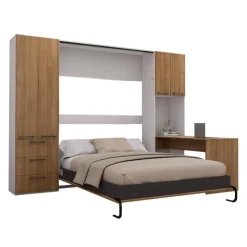 Queen Murphy Bed with Storage Units and Desk - Brown Sale