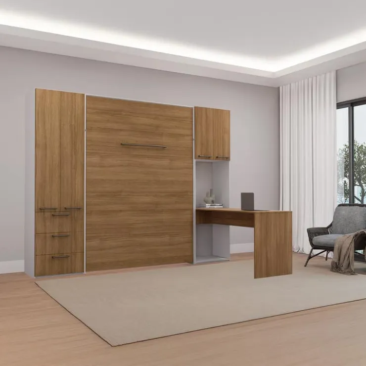 Queen Murphy Bed with Storage Units and Desk - Brown Sale