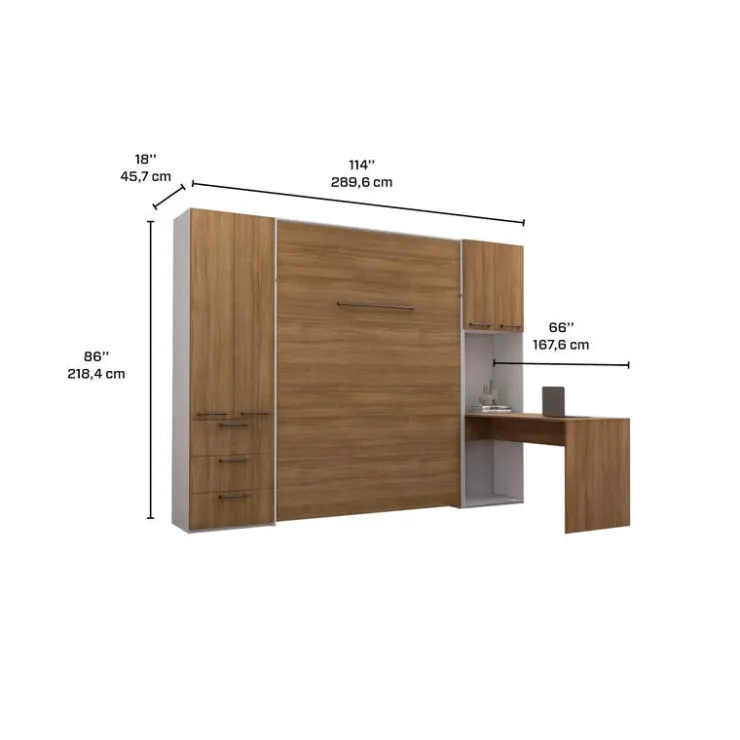 Queen Murphy Bed with Storage Units and Desk - Brown Sale