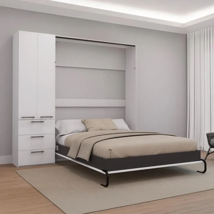 Queen Murphy Bed with Storage Unit - White Sale