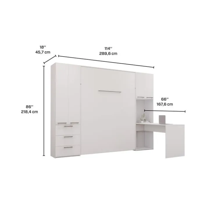 Queen Murphy Bed with Storage Units and Desk - White Sale