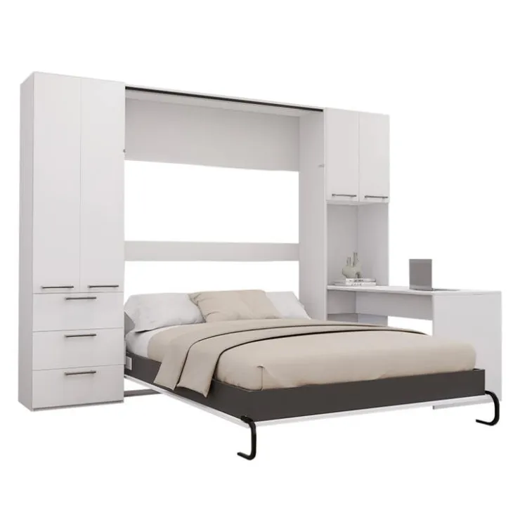 Queen Murphy Bed with Storage Units and Desk - White Sale