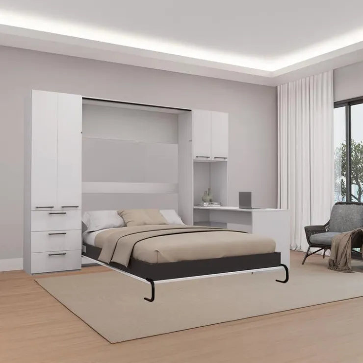 Queen Murphy Bed with Storage Units and Desk - White Sale