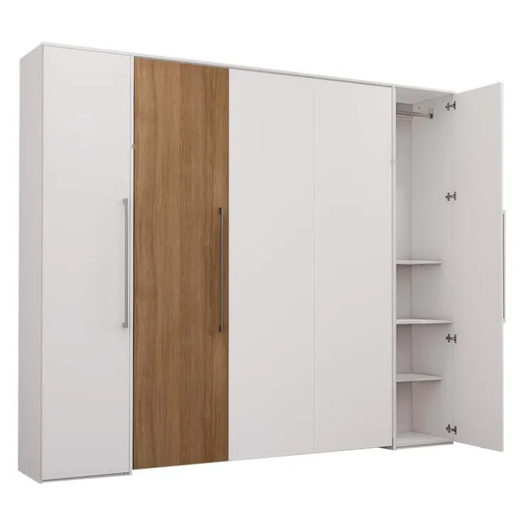 Queen Murphy Bed with Storage Units - White & Brown Sale