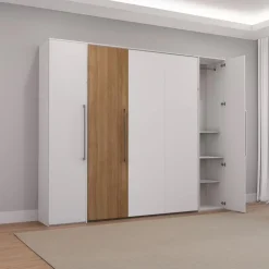 Queen Murphy Bed with Storage Units - White & Brown Sale