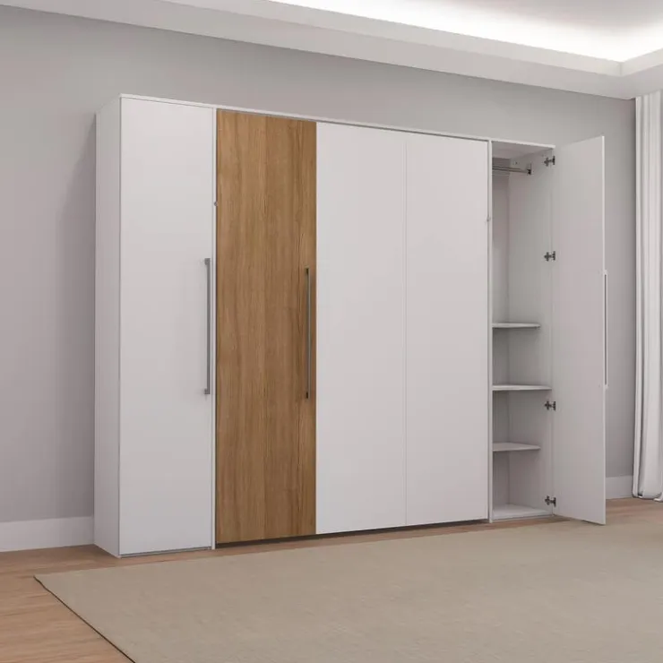Queen Murphy Bed with Storage Units - White & Brown Sale