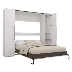 Queen Murphy Bed with Storage Units - White & Brown Sale