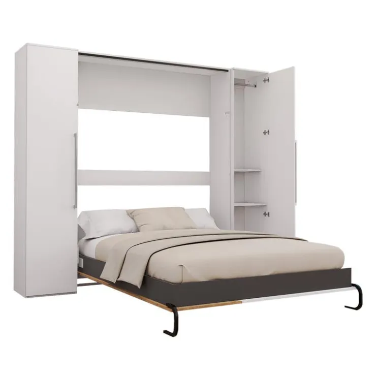 Queen Murphy Bed with Storage Units - White & Brown Sale
