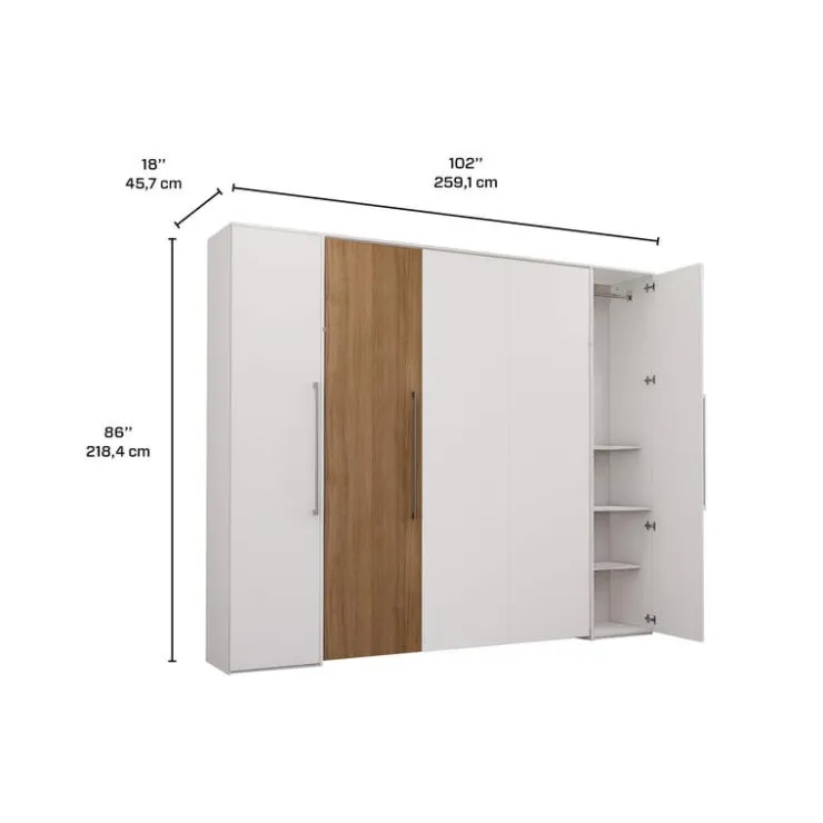 Queen Murphy Bed with Storage Units - White & Brown Sale
