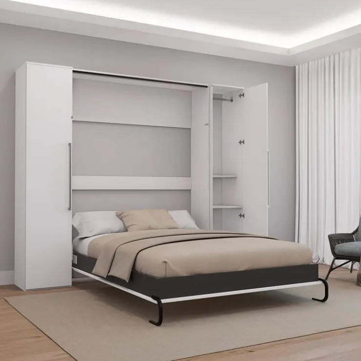 Queen Murphy Bed with Storage Units - White Clearance