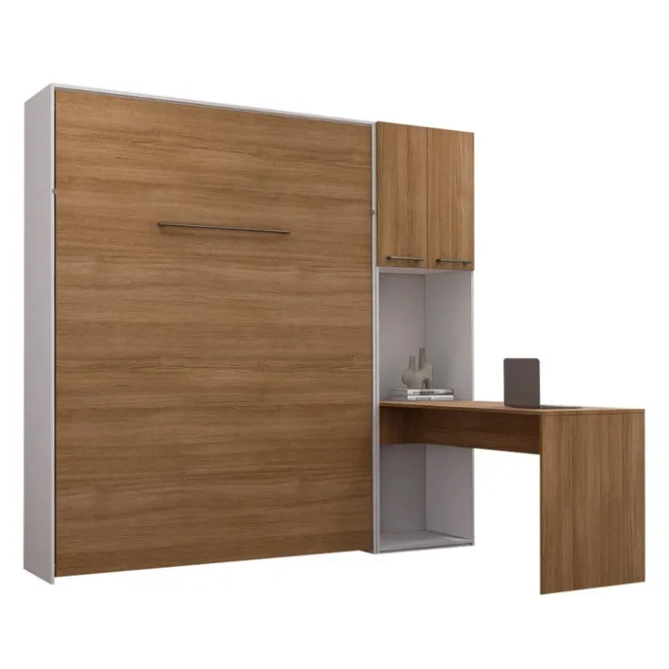 Queen Murphy Bed with Storage Cabinets and Desk - Brown Discount