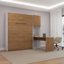 Queen Murphy Bed with Storage Cabinets and Desk - Brown Discount