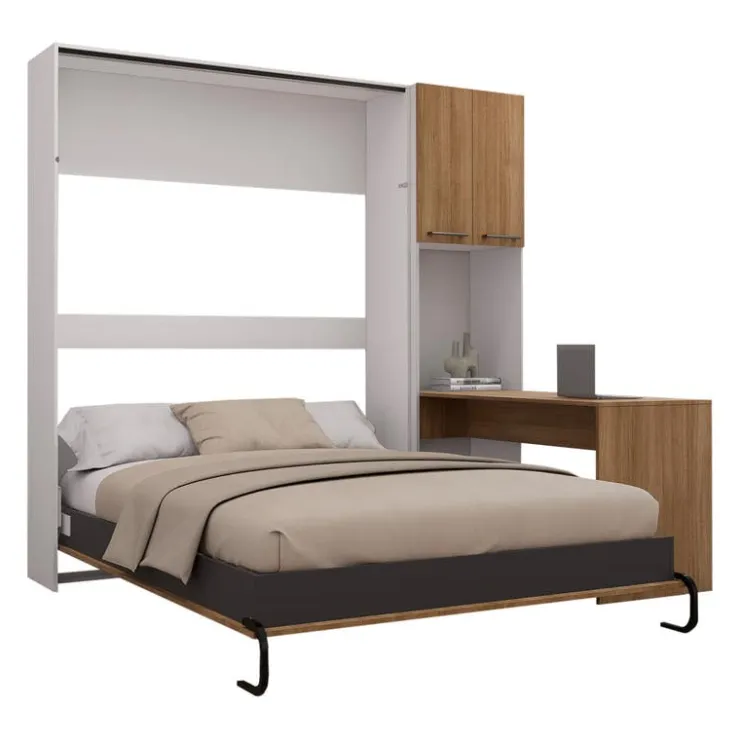 Queen Murphy Bed with Storage Cabinets and Desk - Brown Discount