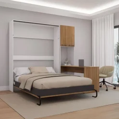 Queen Murphy Bed with Storage Cabinets and Desk - Brown Discount
