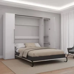 Queen Murphy Bed with Storage Units  - White & Grey Clearance