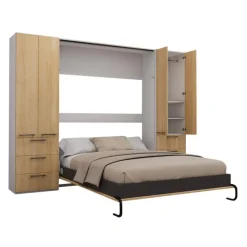 Queen Murphy Bed with Storage Unit - Natural Outlet