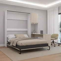Queen Murphy Bed with Storage Cabinets and Desk - Grey