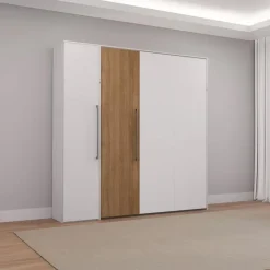 Queen Murphy Bed with Storage Unit - White & Brown Clearance