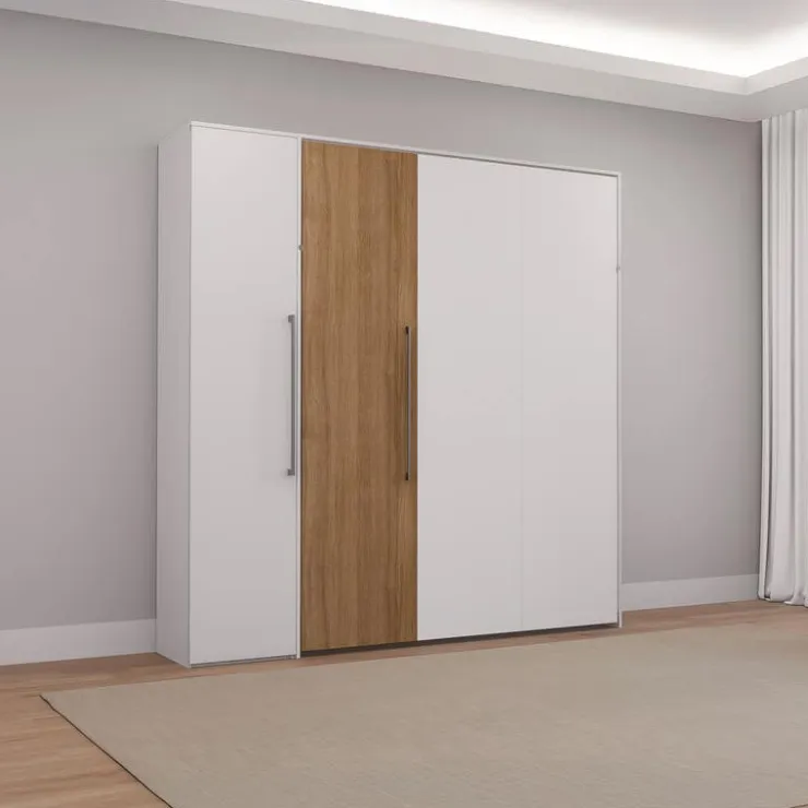 Queen Murphy Bed with Storage Unit - White & Brown Clearance