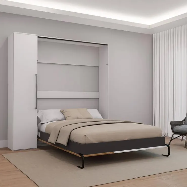Queen Murphy Bed with Storage Unit - White & Brown Clearance