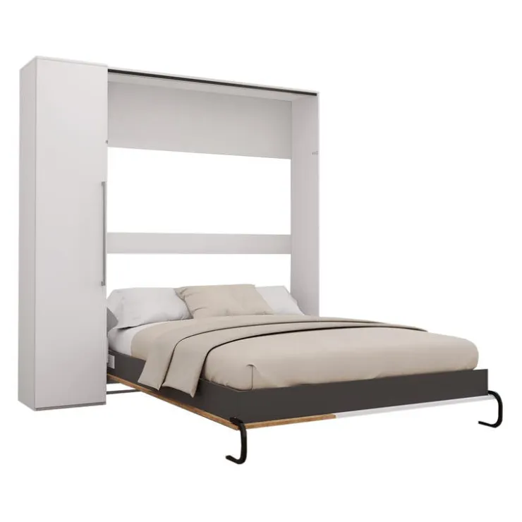 Queen Murphy Bed with Storage Unit - White & Brown Clearance