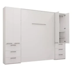 Queen Murphy Bed with Storage Units - White