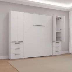 Queen Murphy Bed with Storage Units - White