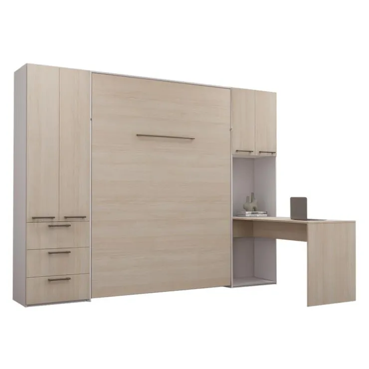 Queen Murphy Bed with Storage Units and Desk - Grey Online