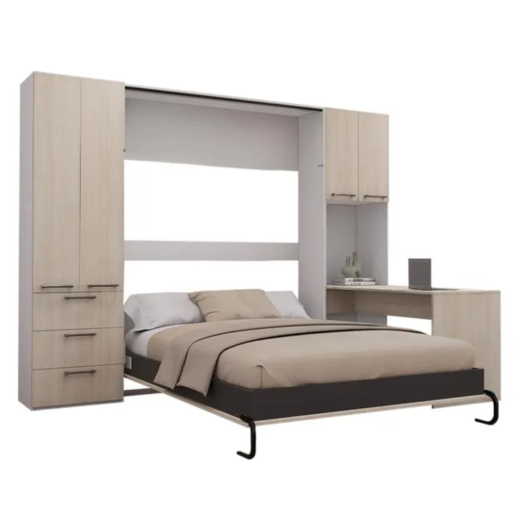 Queen Murphy Bed with Storage Units and Desk - Grey Online
