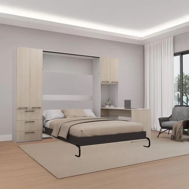 Queen Murphy Bed with Storage Units and Desk - Grey Online