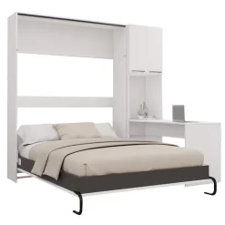 Queen Murphy Bed with Storage Cabinets and Desk - White Discount