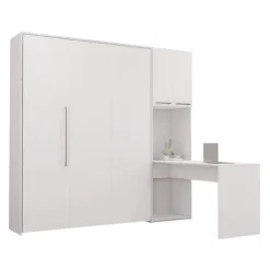 Queen Murphy Bed with Storage Cabinets and Desk - White Discount