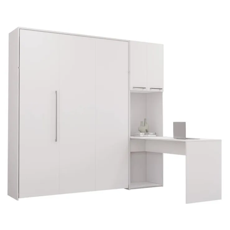 Queen Murphy Bed with Storage Cabinets and Desk - White Discount