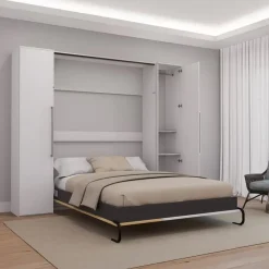 Queen Murphy Bed with Storage Units - White & Natural Sale
